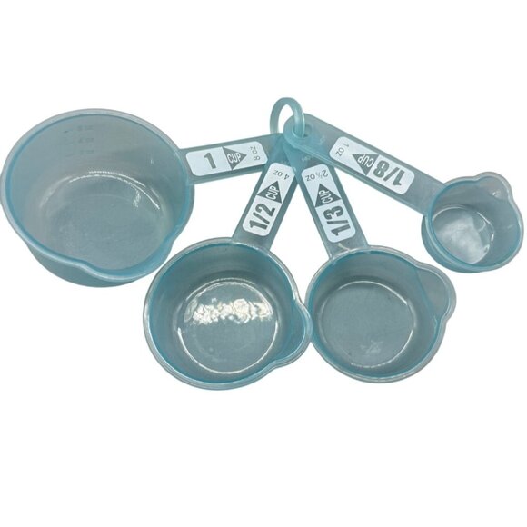 Blue clear Plastic Measuring Cup Set 1 Cup 1/2 Cup 1/3 Cup 1/8 Cup READ - Picture 1 of 3